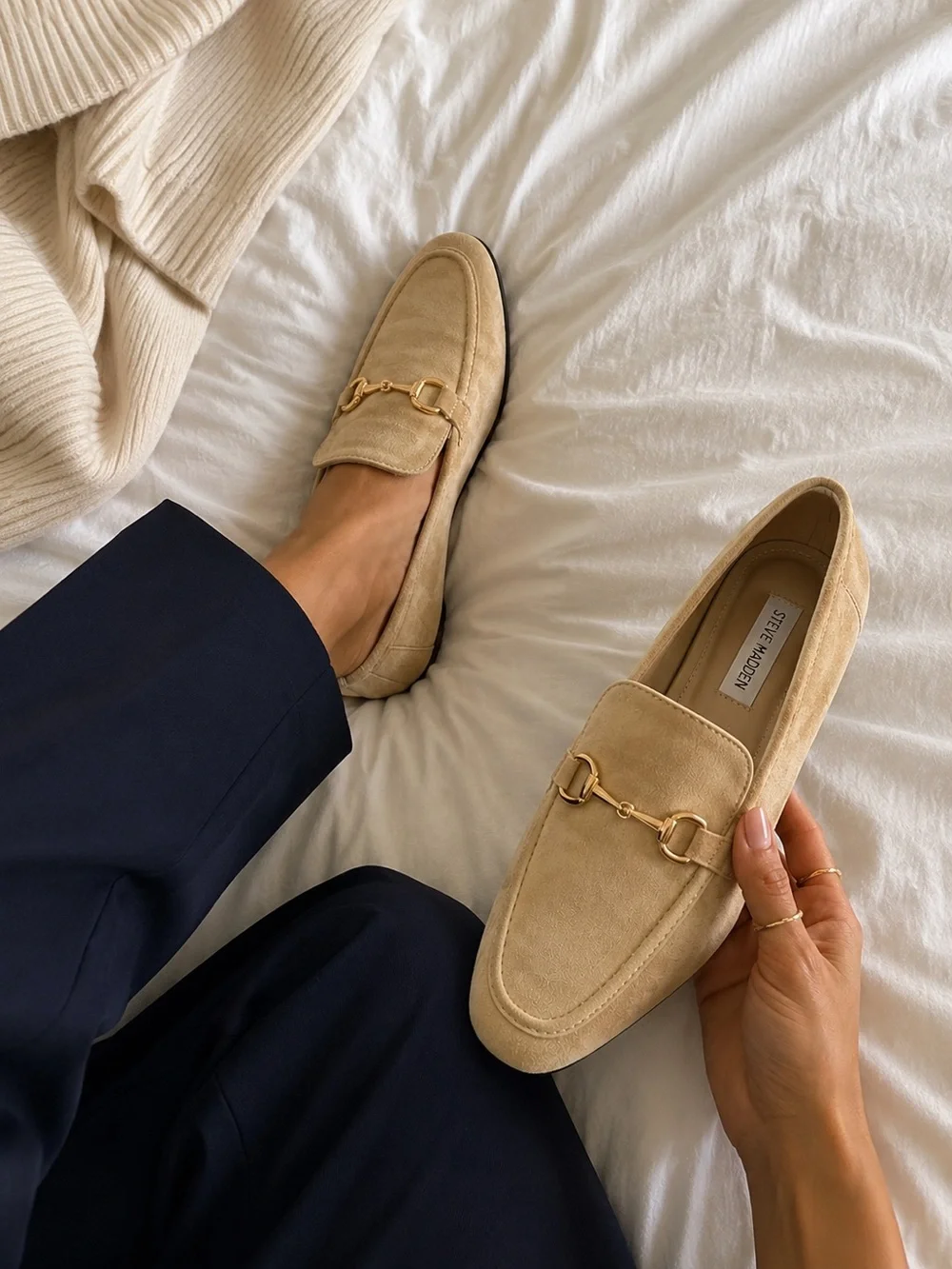 Steve Madden Carrine Suede Horsebit Loafers Size 10 Beige Quiet Luxury Old Money